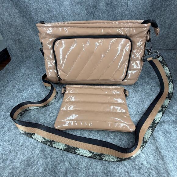 Think Royln XL Quilted Crossbody Bag Purse Bag with Pouch Nude Beige 286 - Picture 1 of 11